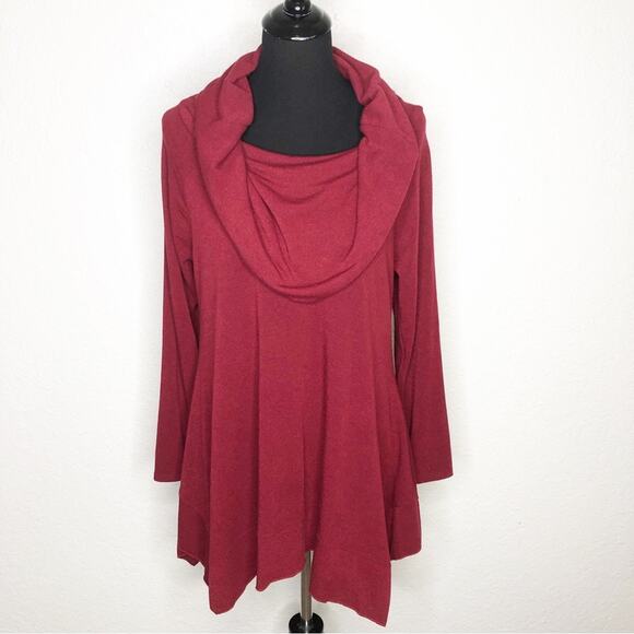 Soft Surroundings dark red cowl neck knit tunic top size Petite Large PL - Picture 1 of 14